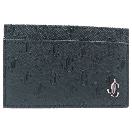 JIMMY CHOO Card Case leather khaki JC logo Women Used Authentic