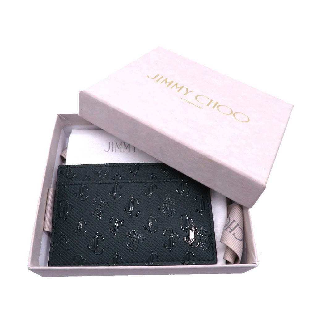 JIMMY CHOO Card Case leather khaki JC logo Women Used Authentic