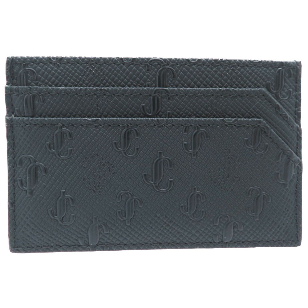 JIMMY CHOO Card Case leather khaki JC logo Women Used Authentic