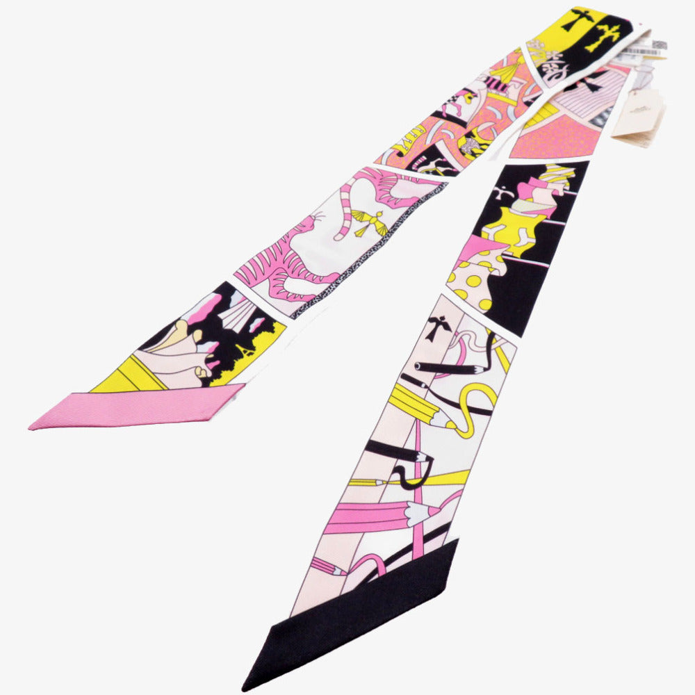 HERMES scarf silk black Twilly factory suit Women Used Authentic