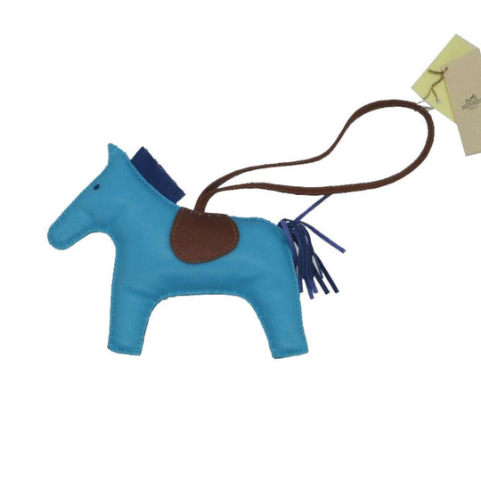 HERMES key ring leather Blue Az Tech Bag charm Rodeo GM Women Used Authentic