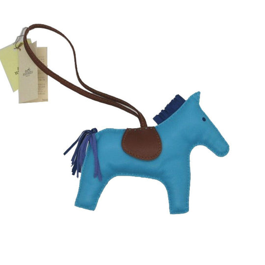 HERMES key ring leather Blue Az Tech Bag charm Rodeo GM Women Used Authentic