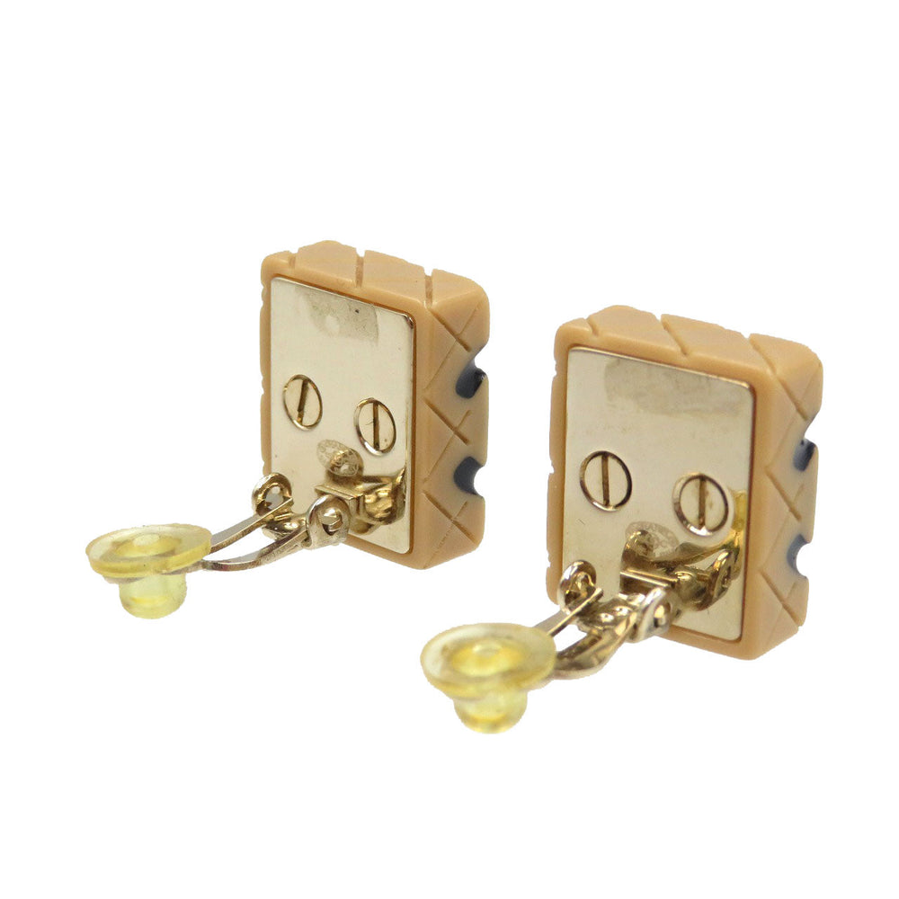 CHANEL Earring Plastic, Gold Plated beige Cambon line Women Used Authentic