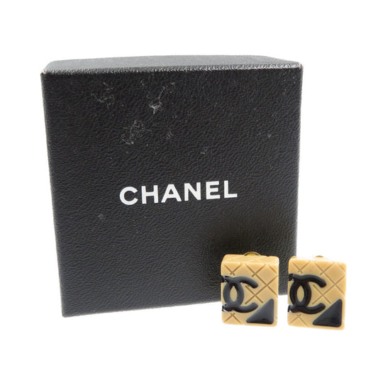 CHANEL Earring Plastic, Gold Plated beige Cambon line Women Used Authentic