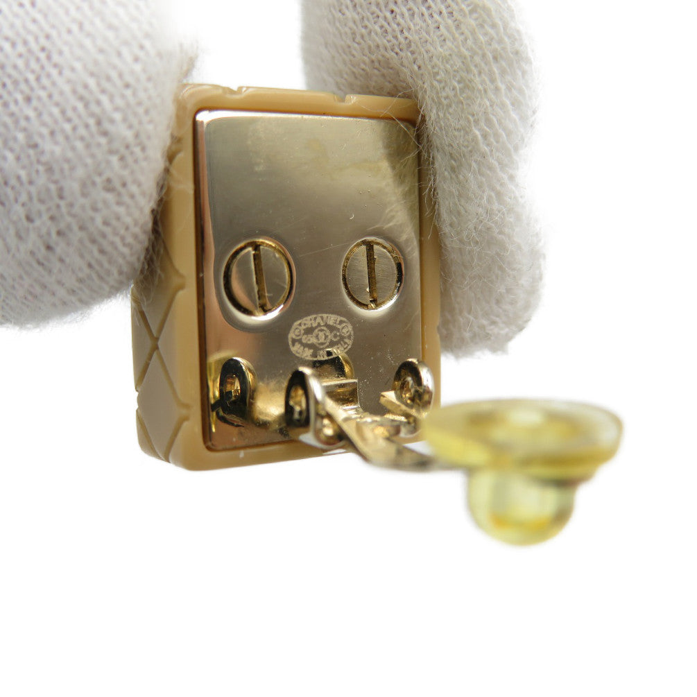 CHANEL Earring Plastic, Gold Plated beige Cambon line Women Used Authentic