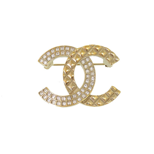CHANEL Brooch Metal, Rhinestone gold COCO Mark Women Used Authentic