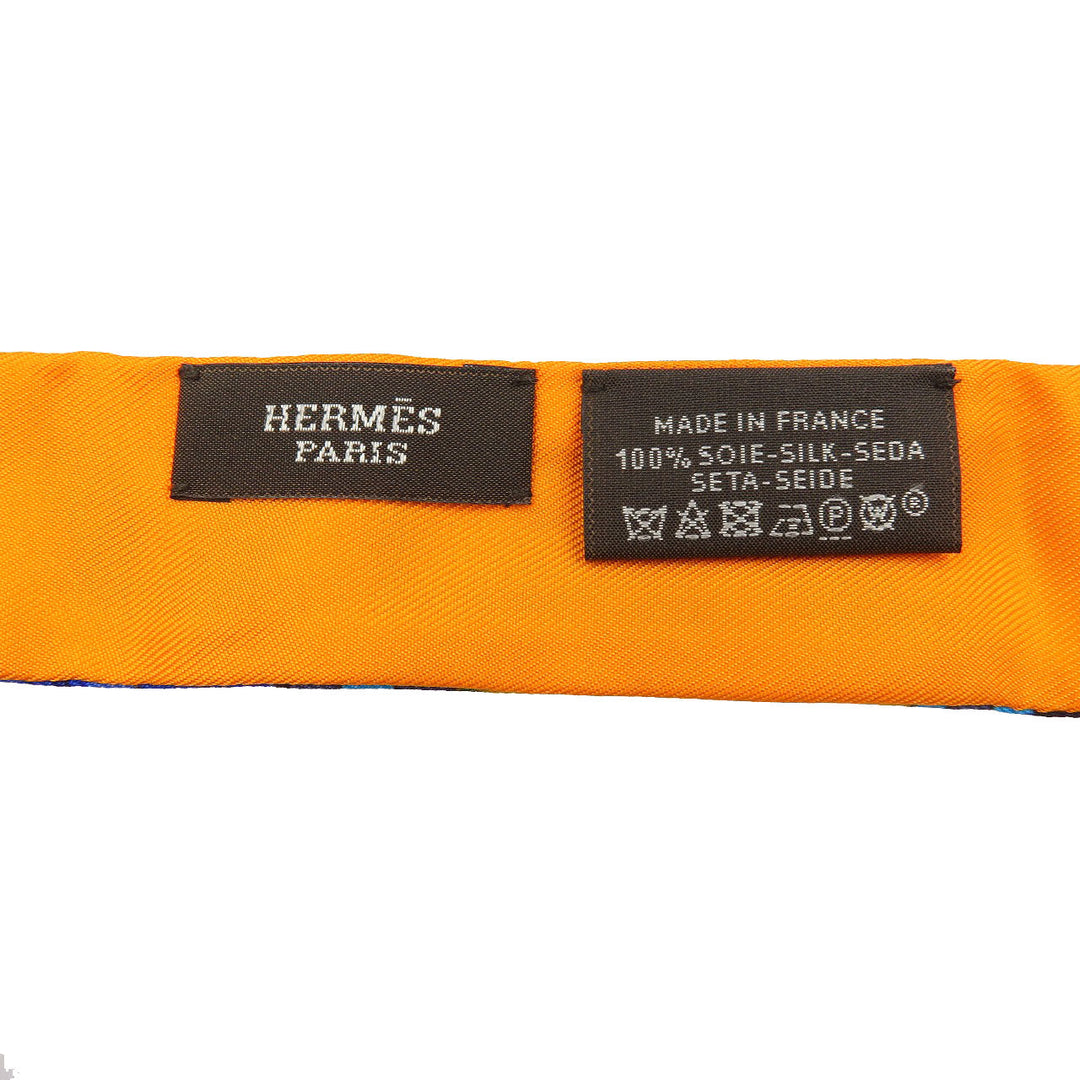 HERMES scarf silk Orange Twilon Women Used Authentic