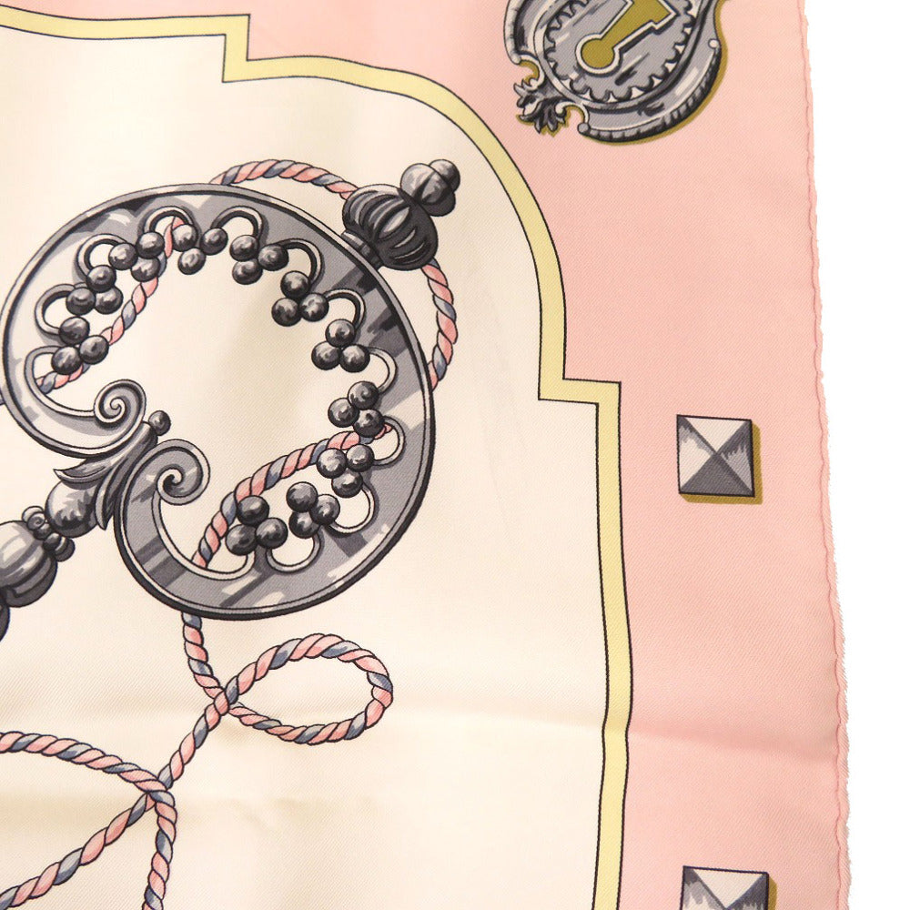 HERMES scarf silk pink Carre90 LES CLES key pattern Women Used Authentic