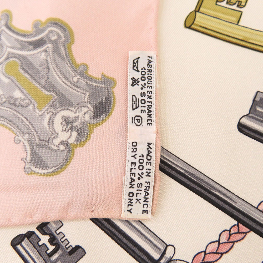 HERMES scarf silk pink Carre90 LES CLES key pattern Women Used Authentic