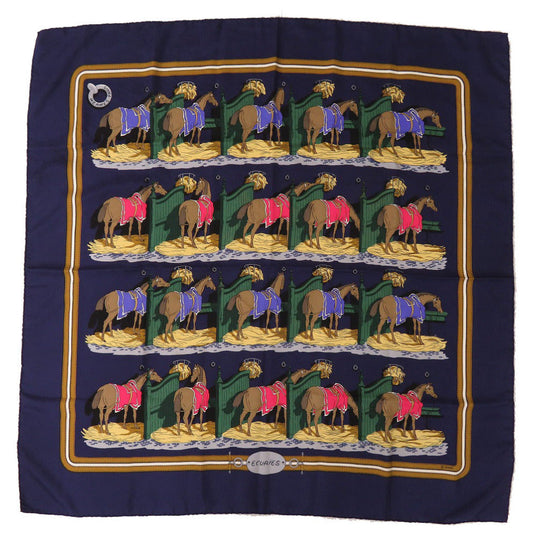 HERMES scarf silk Navy Carre90 ECURIES Stables Women Used Authentic