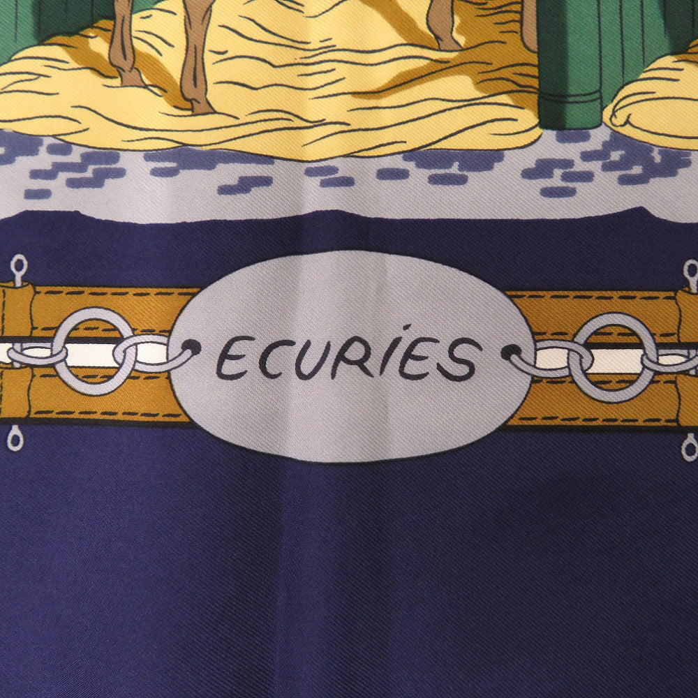 HERMES scarf silk Navy Carre90 ECURIES Stables Women Used Authentic
