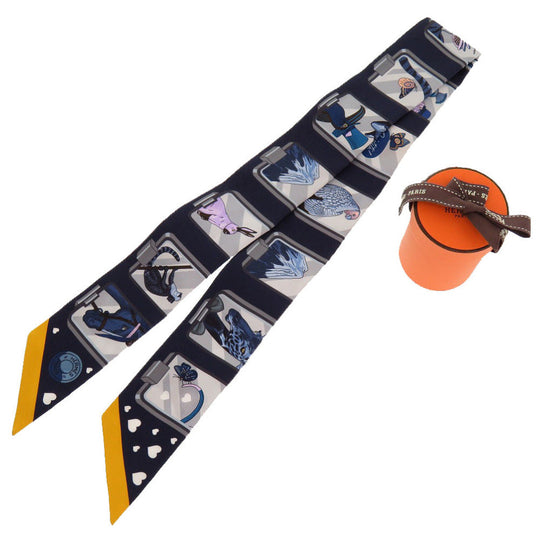 HERMES scarf silk Marin Twilly Story Women Used Authentic