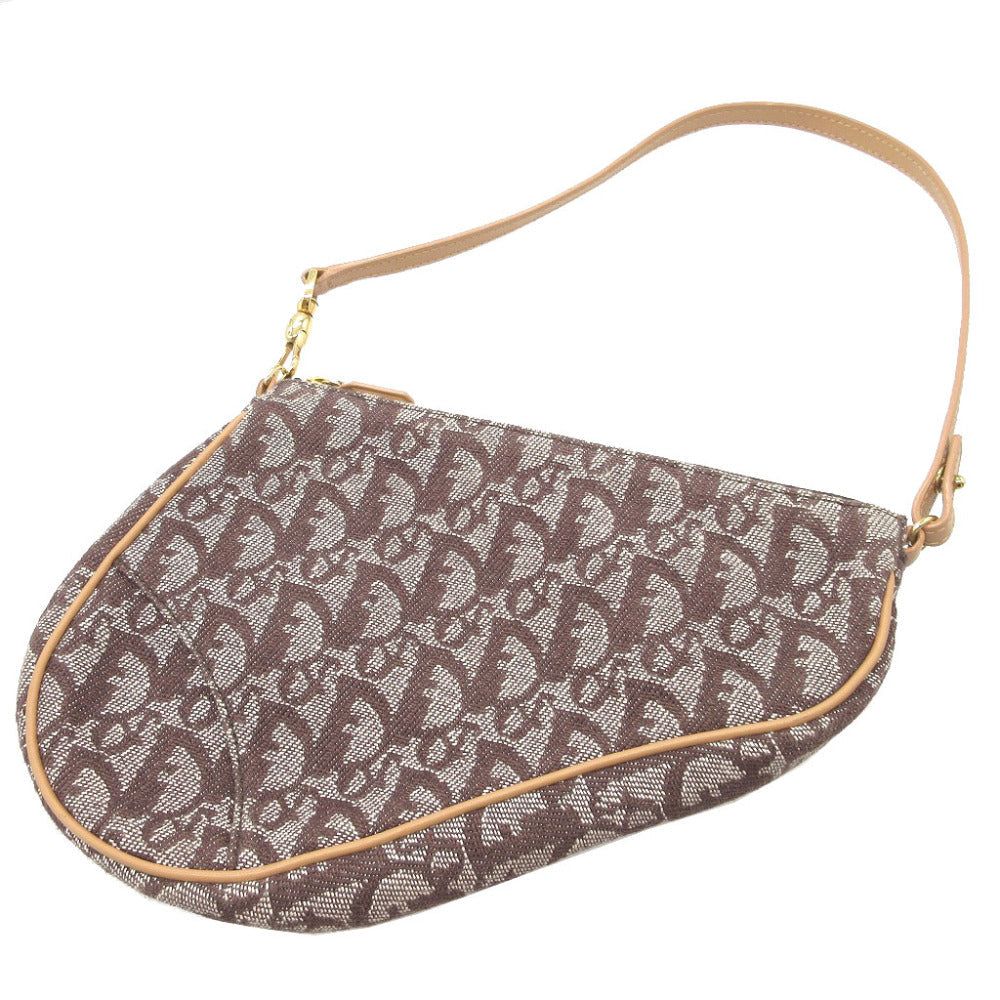 Christian Dior Handbag canvas Brown Saddle pouch Trotter Women Used Authentic