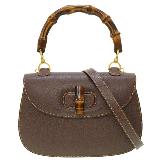 GUCCI Handbag leather Brown Bamboo Women Used Authentic