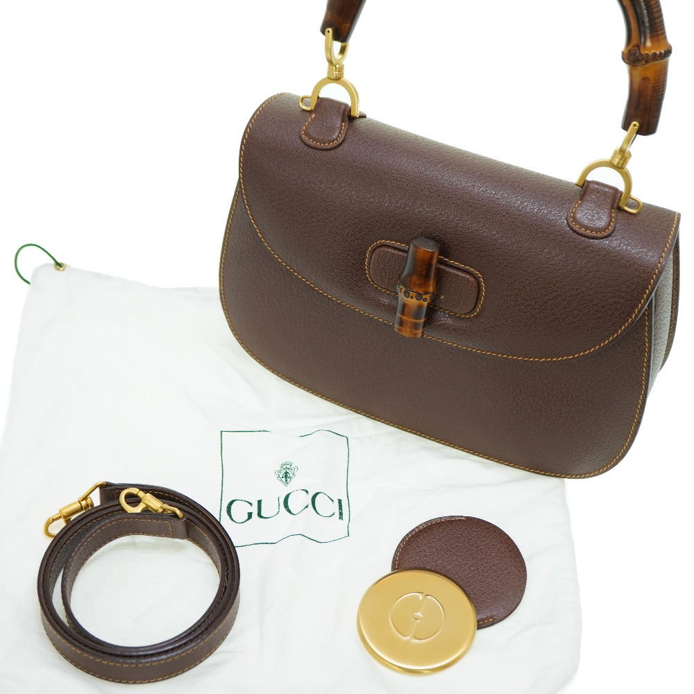GUCCI Handbag leather Brown Bamboo Women Used Authentic