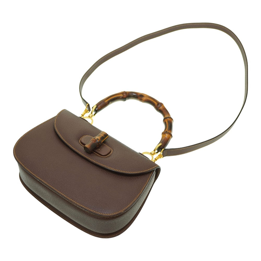 GUCCI Handbag leather Brown Bamboo Women Used Authentic