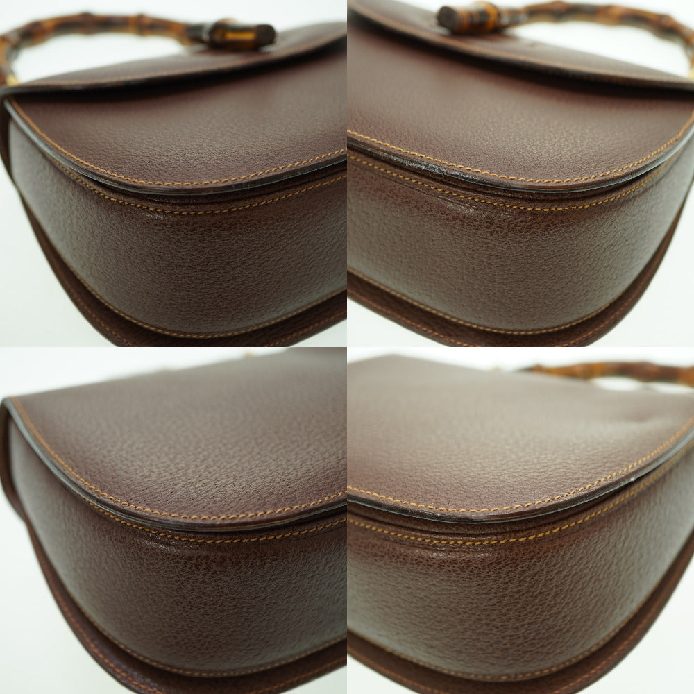 GUCCI Handbag leather Brown Bamboo Women Used Authentic