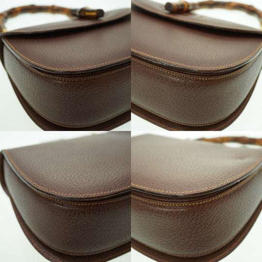 GUCCI Handbag leather Brown Bamboo Women Used Authentic