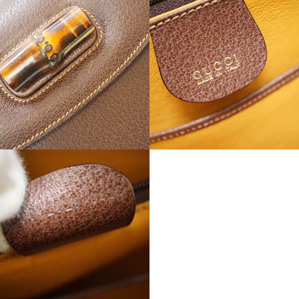 GUCCI Handbag leather Brown Bamboo Women Used Authentic