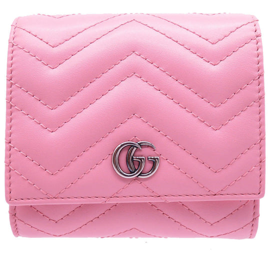 GUCCI Bifold Wallet 598629 leather pink Compact wallet GG Marmont Women Used Authentic
