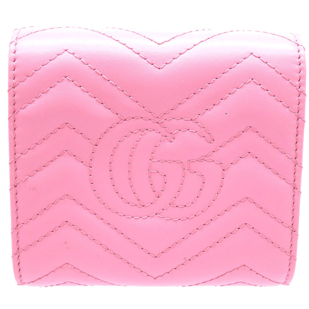 GUCCI Bifold Wallet 598629 leather pink Compact wallet GG Marmont Women Used Authentic