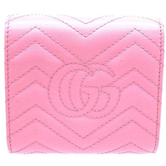 GUCCI Bifold Wallet 598629 leather pink Compact wallet GG Marmont Women Used Authentic