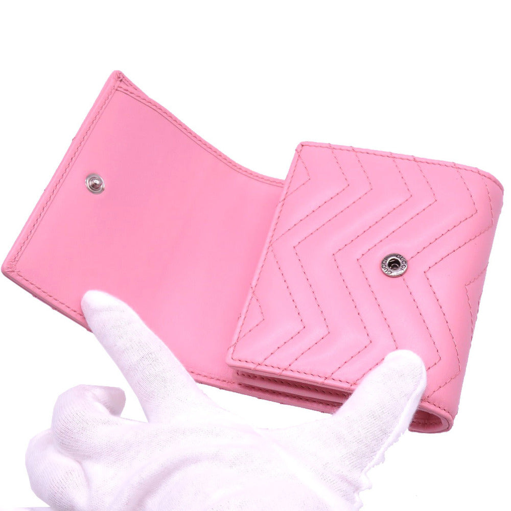 GUCCI Bifold Wallet 598629 leather pink Compact wallet GG Marmont Women Used Authentic