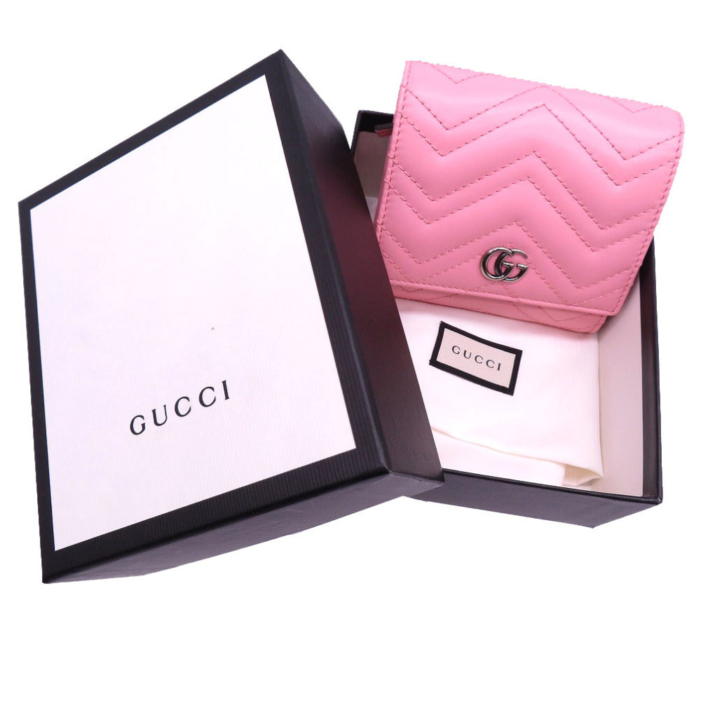 GUCCI Bifold Wallet 598629 leather pink Compact wallet GG Marmont Women Used Authentic