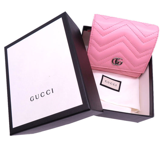 GUCCI Bifold Wallet 598629 leather pink Compact wallet GG Marmont Women Used Authentic