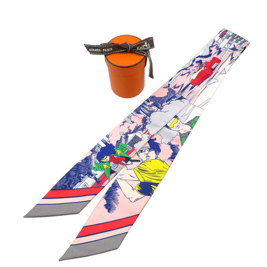 HERMES scarf 063463S silk grease Twilly Women Used Authentic