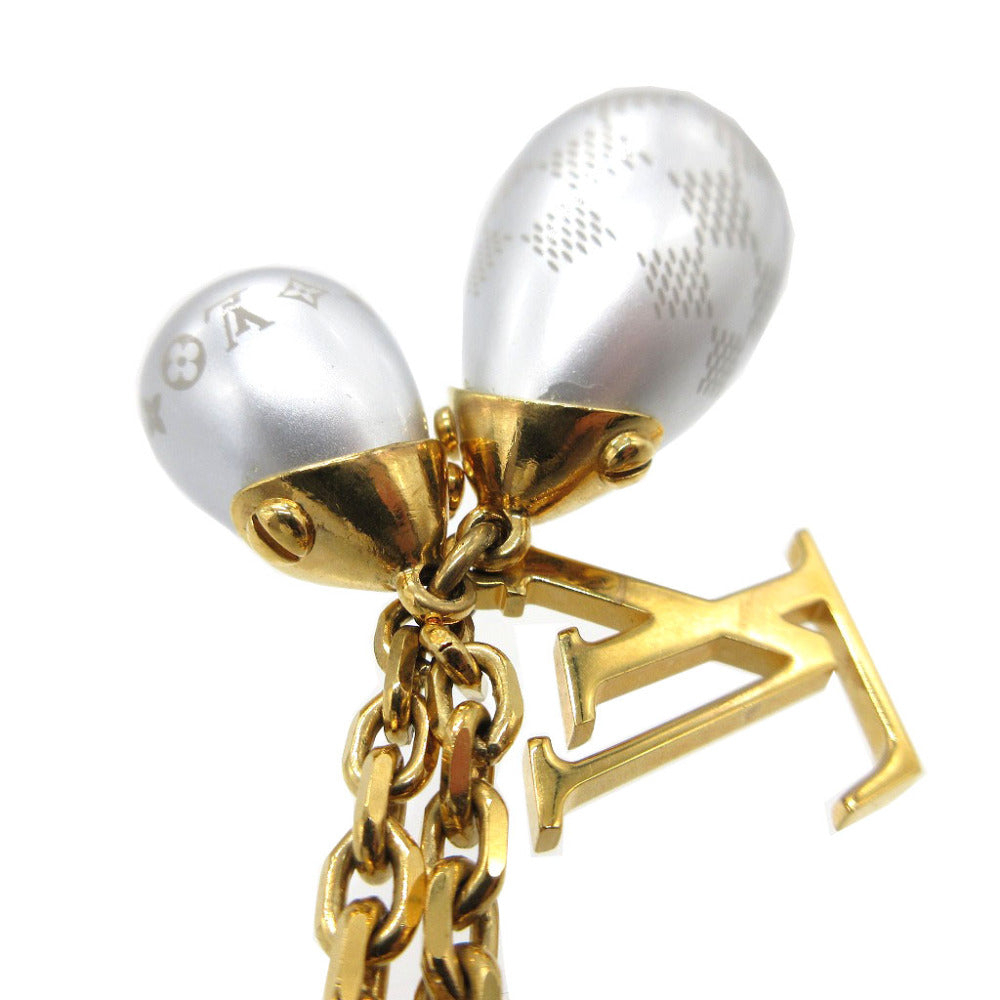 LOUIS VUITTON Necklace M66322 Metal, Faux Pearl gold Pearl Damier Pandantiffe Women Used Authentic
