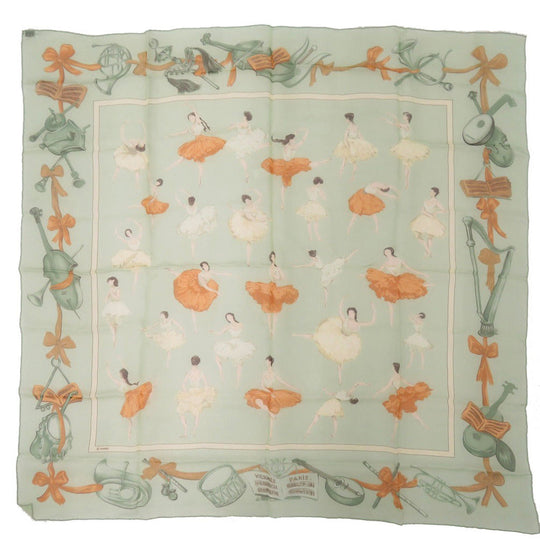 HERMES scarf silk green Carre90 LA DANCE Women Used Authentic