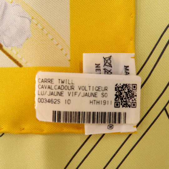 HERMES scarf silk yellow Carre90 CAVALCODOUR VOLTIGEUR Women Used Authentic
