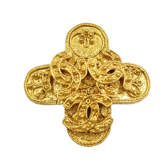 CHANEL Brooch metal gold Triple COCO Mark Women Used Authentic