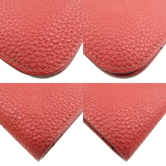 HERMES Long Wallet Purse Togo Red Dogon Duo GM Women Used Authentic