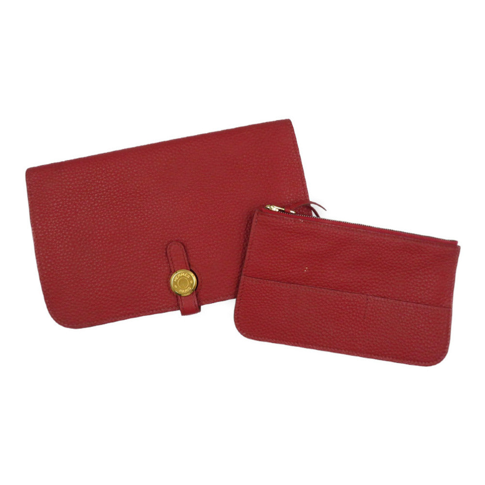 HERMES Long Wallet Purse Togo Red Dogon Duo GM Women Used Authentic