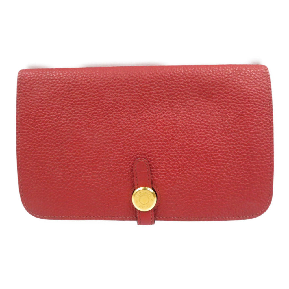 HERMES Long Wallet Purse Togo Red Dogon Duo GM Women Used Authentic