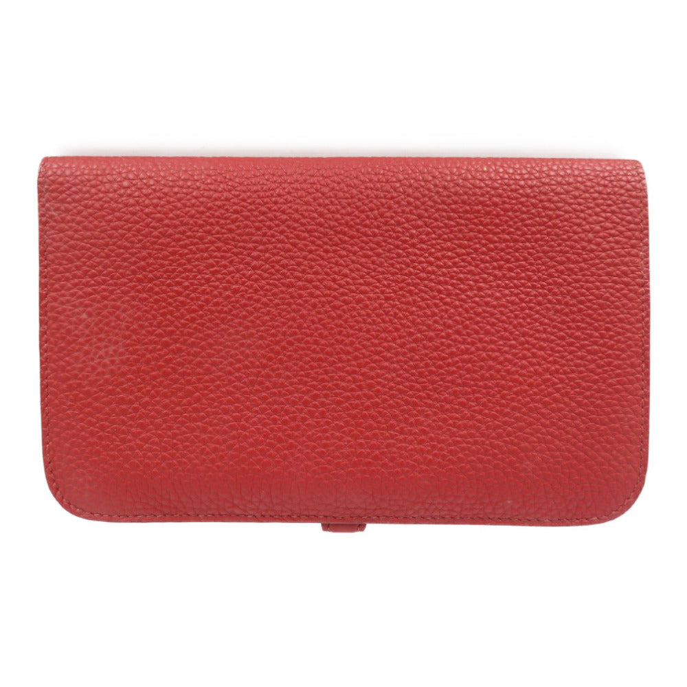 HERMES Long Wallet Purse Togo Red Dogon Duo GM Women Used Authentic