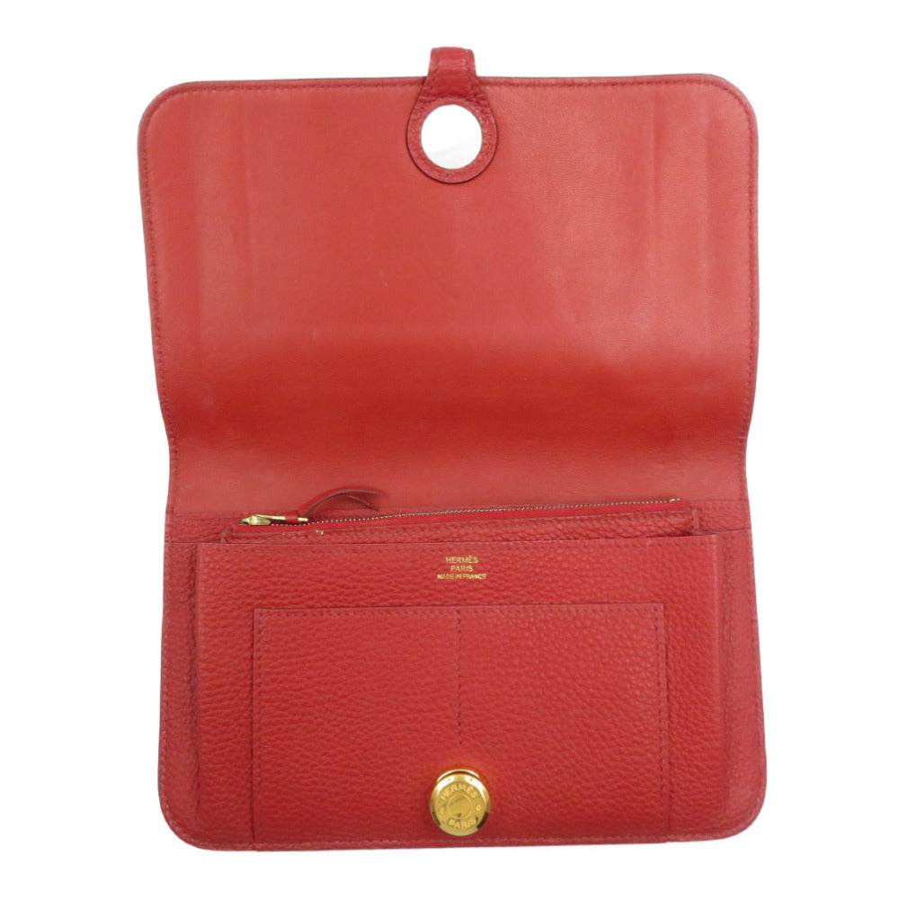 HERMES Long Wallet Purse Togo Red Dogon Duo GM Women Used Authentic