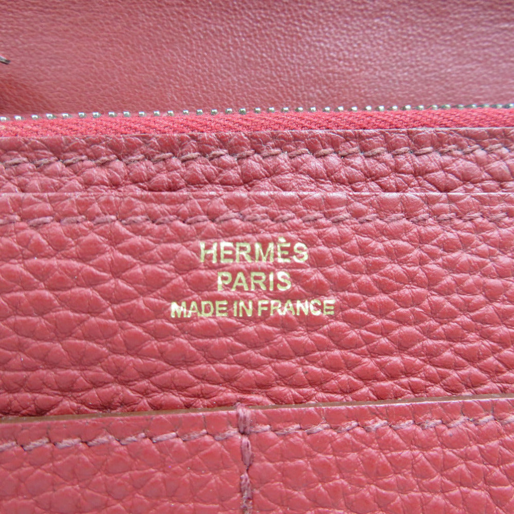 HERMES Long Wallet Purse Togo Red Dogon Duo GM Women Used Authentic
