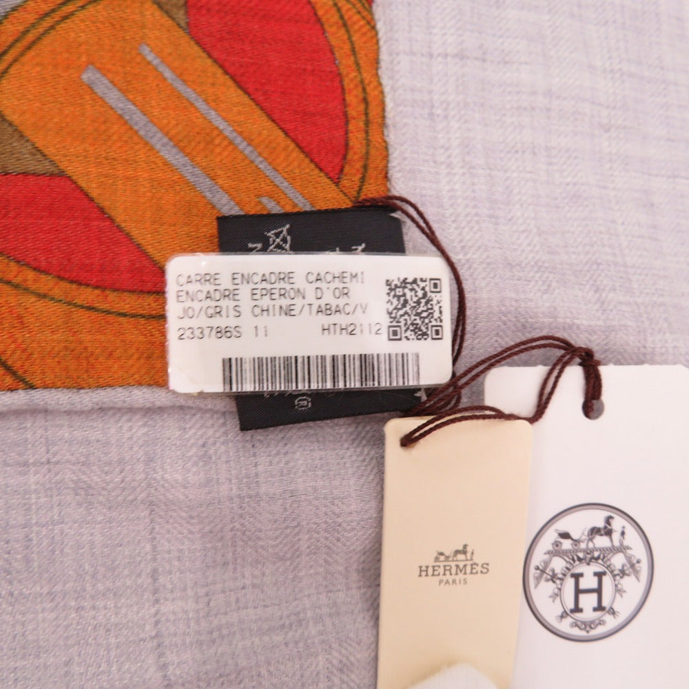 HERMES scarf Cashmere, Silk Purple x Wine Red Carre90 ENCADRE EPERON D'OR Women Used Authentic