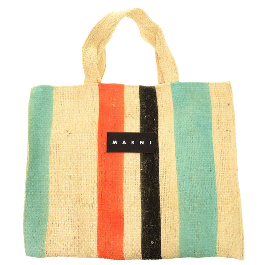 MARNI Tote Bag straw beige Market Stripes Women Used Authentic