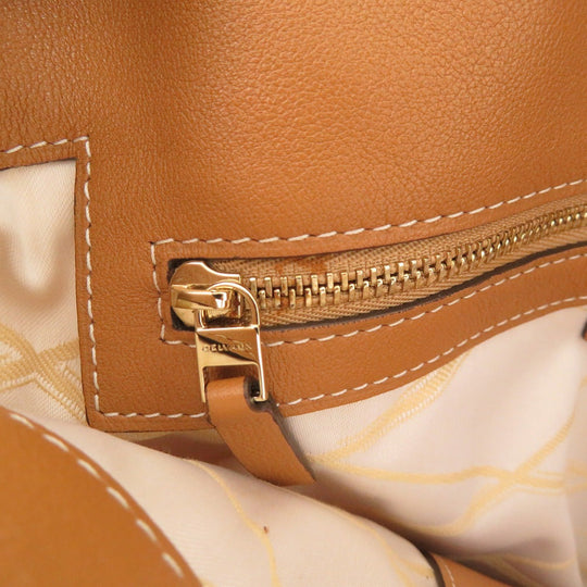 DELVAUX Tote Bag Leather, Cotton Canvas Brown Everyday Bag Women Used Authentic