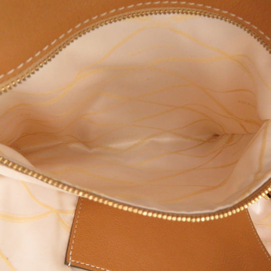 DELVAUX Tote Bag Leather, Cotton Canvas Brown Everyday Bag Women Used Authentic