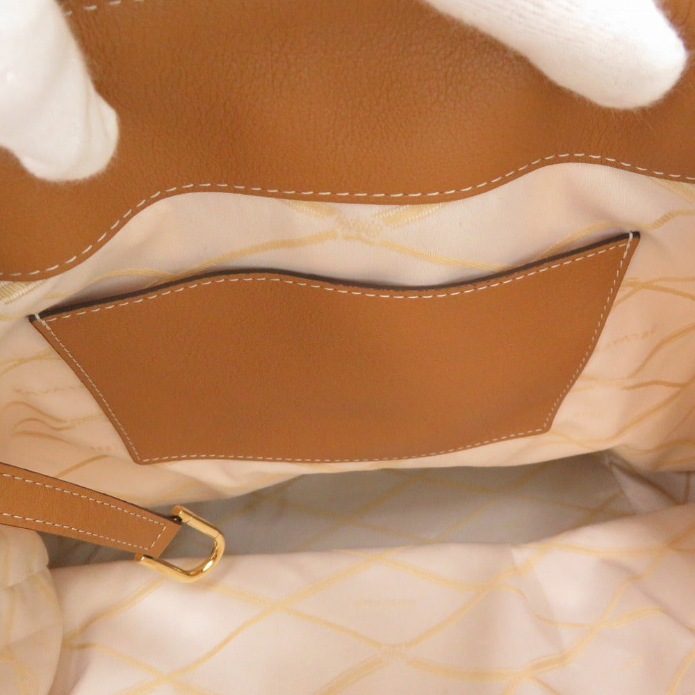 DELVAUX Tote Bag Leather, Cotton Canvas Brown Everyday Bag Women Used Authentic