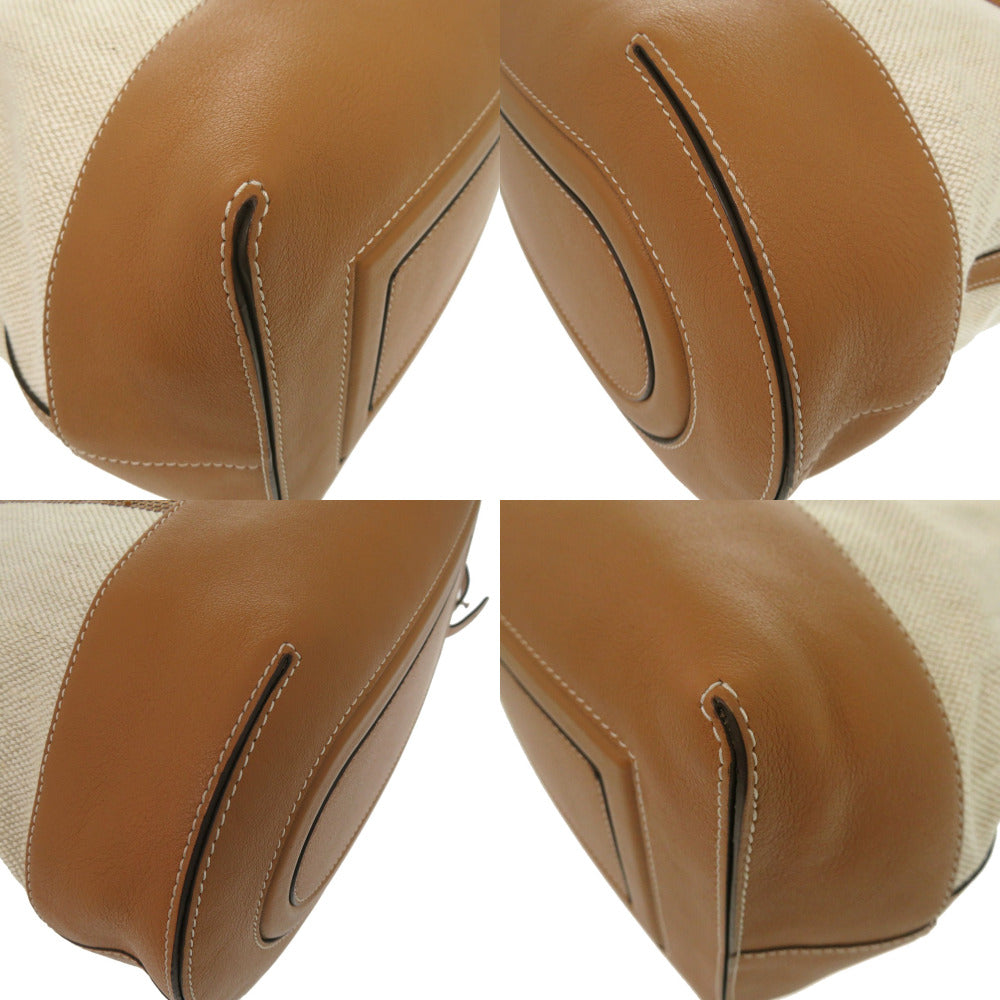 DELVAUX Tote Bag Leather, Cotton Canvas Brown Everyday Bag Women Used Authentic