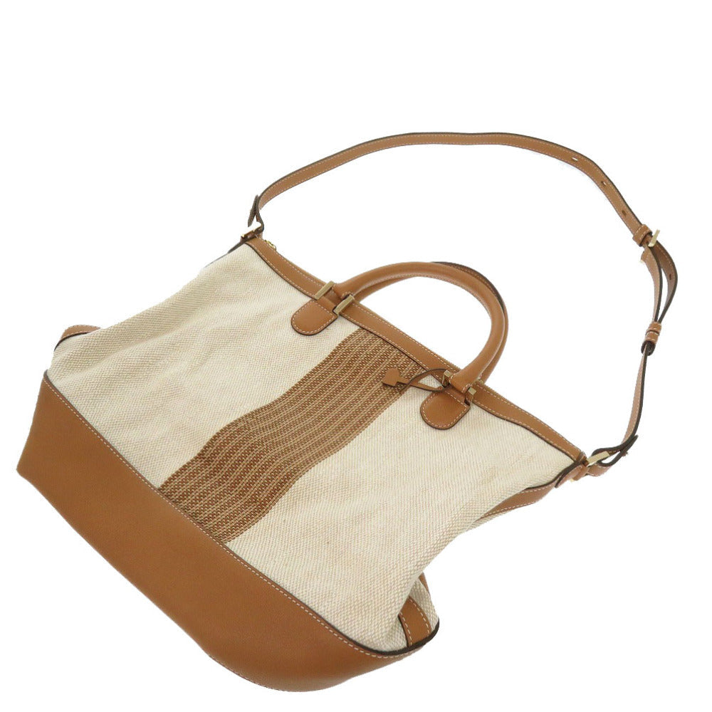 DELVAUX Tote Bag Leather, Cotton Canvas Brown Everyday Bag Women Used Authentic