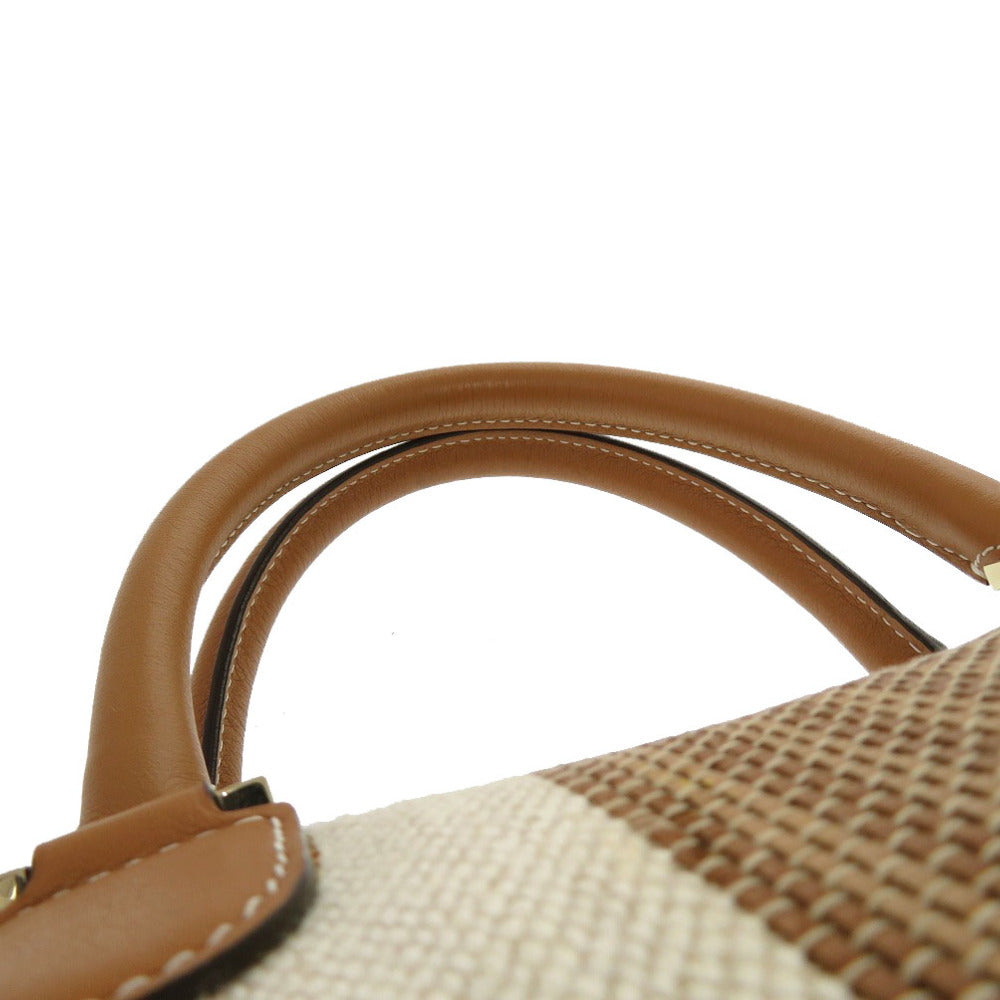 DELVAUX Tote Bag Leather, Cotton Canvas Brown Everyday Bag Women Used Authentic