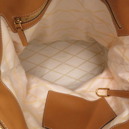 DELVAUX Tote Bag Leather, Cotton Canvas Brown Everyday Bag Women Used Authentic