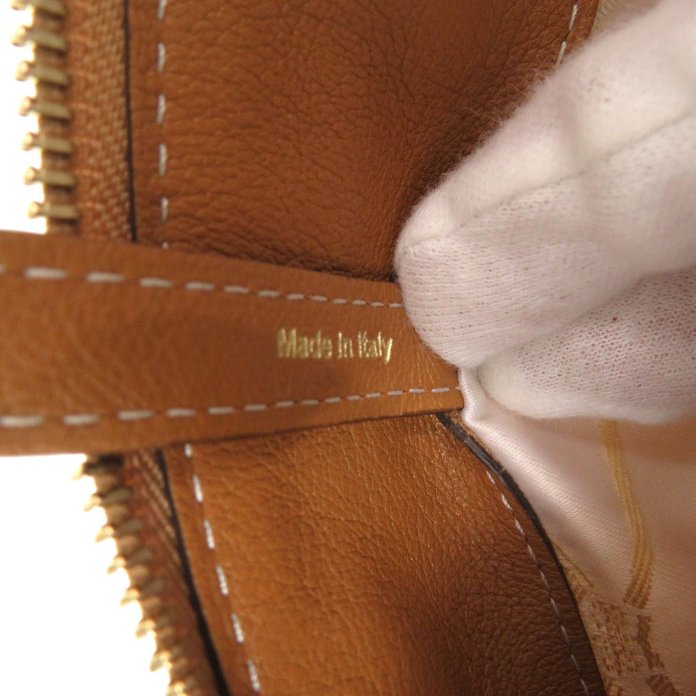 DELVAUX Tote Bag Leather, Cotton Canvas Brown Everyday Bag Women Used Authentic